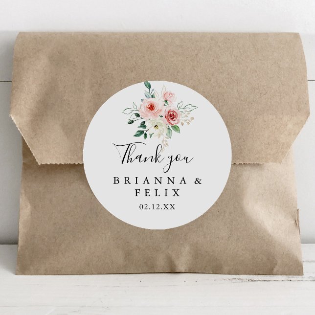 Elegant Dainty Floral Thank You Wedding Favour Classic Round Sticker (Creator Uploaded)