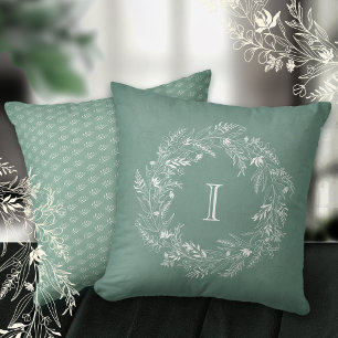 Elegant dainty foliage wreath letter I Cushion