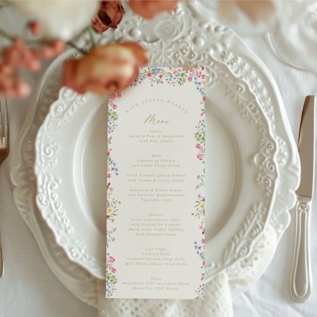 elegant dainty watercolor floral spring wedding menu (Creator Uploaded)