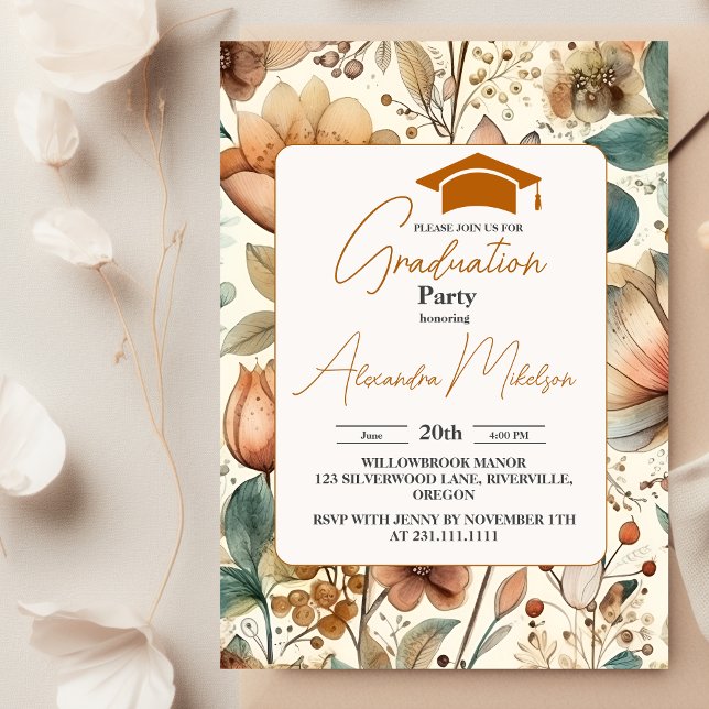 Elegant Dainty Wildflowers Graduation Party Invitation (Creator Uploaded)