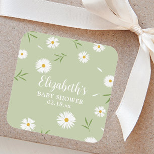 Elegant Daisies Gender Neutral Baby Shower Square Sticker