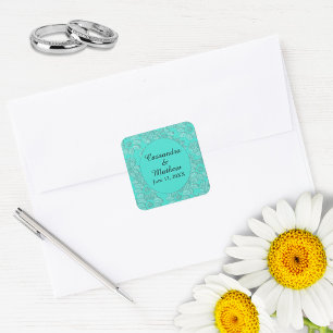 Elegant Daisies in Floral Turquoise Wedding Square Sticker