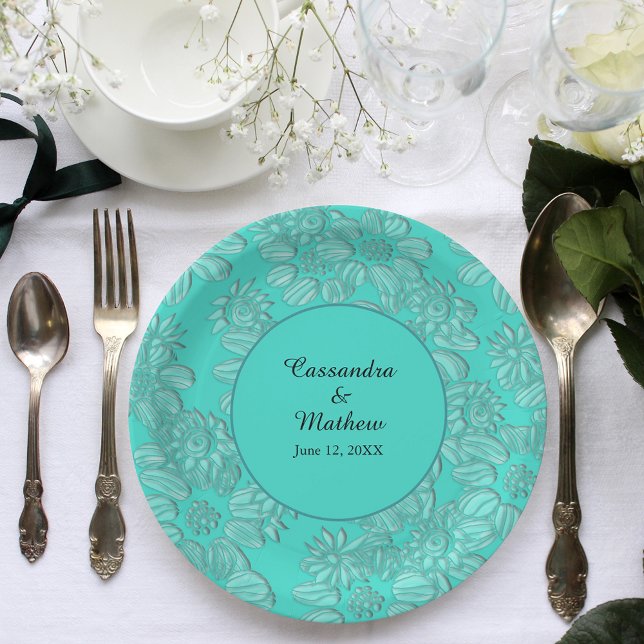 Elegant Daisies in Turquoise Wedding Paper Plate (Elegant Daisies in Turquoise Wedding Paper Plates)