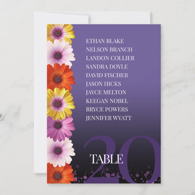 Elegant Daisies Purple Glitter Seating Charts Invitation (Front)