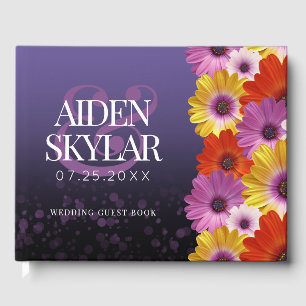 Elegant Daisies with Purple Glitter Wedding Guest Book