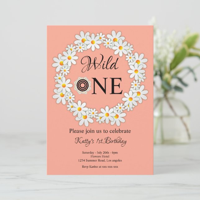 Elegant Daisy Birthday Party Wild One 1st Birthday Invitation (Standing Front)