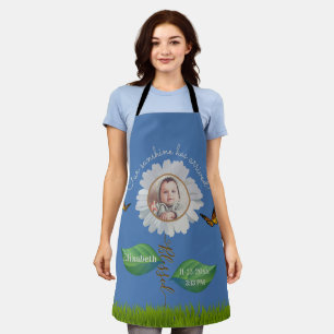 Elegant Daisy Blue Floral Cute Baby Photo & Name Apron