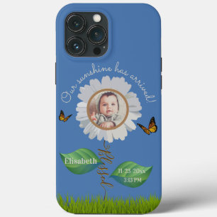 Elegant Daisy Blue Floral Cute Baby Photo & Name iPhone 13 Pro Max Case