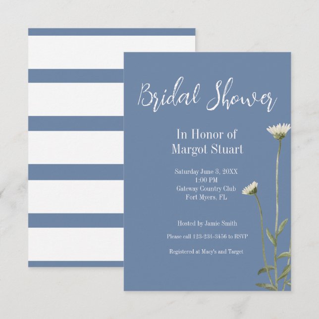 Elegant Daisy Blue Grey Script Striped Bridal  (Front/Back)