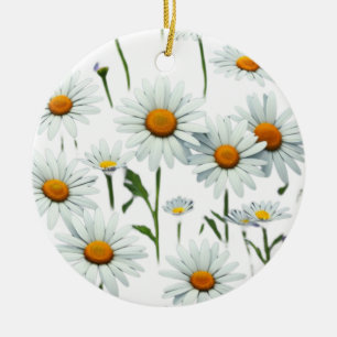 Elegant Daisy Floral Christmas Ceramic Ornament
