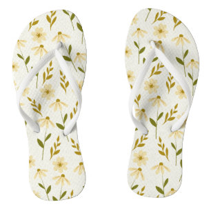 Elegant Daisy Floral Design Ivory Greenery Branch Thongs