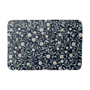 Elegant Daisy Floral Pattern on Dark Background Bath Mat