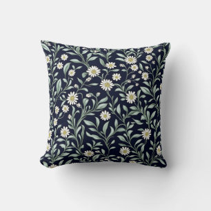 Elegant Daisy Floral Pattern on Dark Background Cushion
