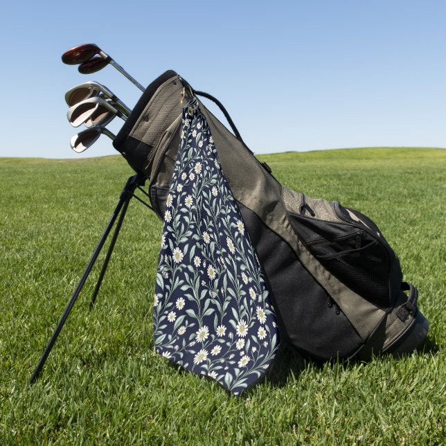 Elegant Daisy Floral Pattern on Dark Background Golf Towel (Green)