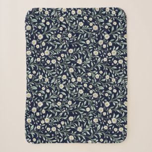 Elegant Daisy Floral Pattern on Dark Background Sherpa Blanket