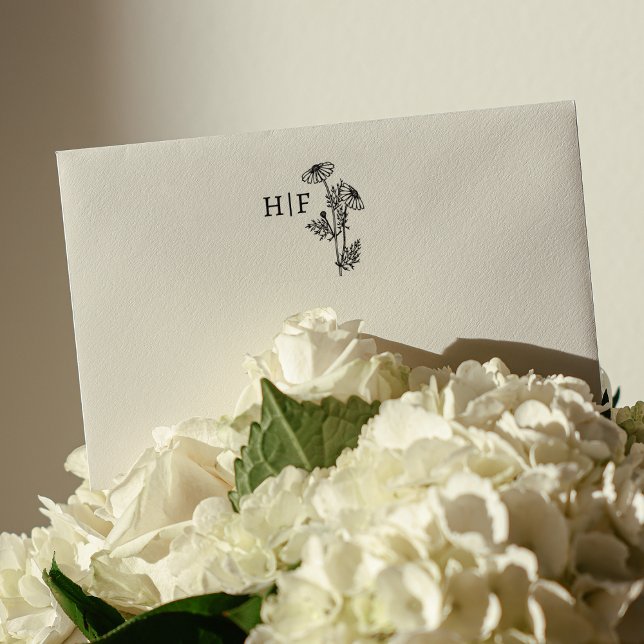 Elegant Daisy Flower Monogram Wedding  Rubber Stamp (Creator Uploaded)