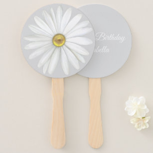 Elegant Daisy Flower on Light Silver Grey Birthday Hand Fan