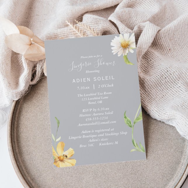 Elegant Daisy | Grey Lingerie Shower Invitation (Creator Uploaded)