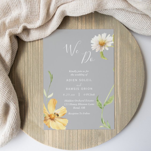 Elegant Daisy | Grey We Do Wedding Invitation (Creator Uploaded)