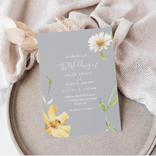 Elegant Daisy Grey Wedding Invitation