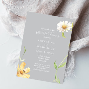 Elegant Daisy   Grey Wedding Rehearsal Dinner Invitation