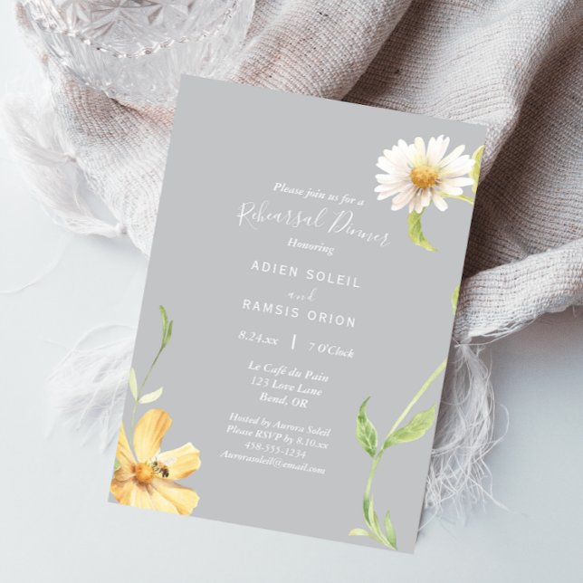 Elegant Daisy | Grey Wedding Rehearsal Dinner Invitation (Creator Uploaded)