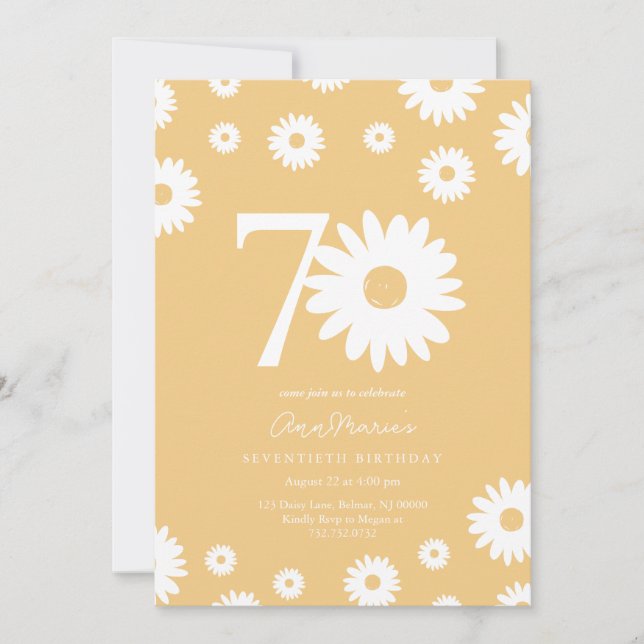 Elegant Daisy Milestone Seventy Birthday Invitation (Front)