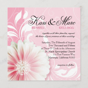 Elegant Daisy Scroll Flourish   peony pink Invitation