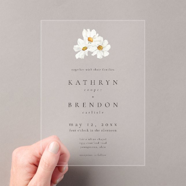 Elegant Daisy Watercolor Minimalist Wedding Acrylic Invitations (Insitu (Handheld))