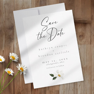 Elegant Daisy Watercolor Minimalist Wedding Save The Date