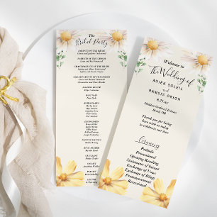 Elegant Daisy Wedding Bridal Party Flat Program