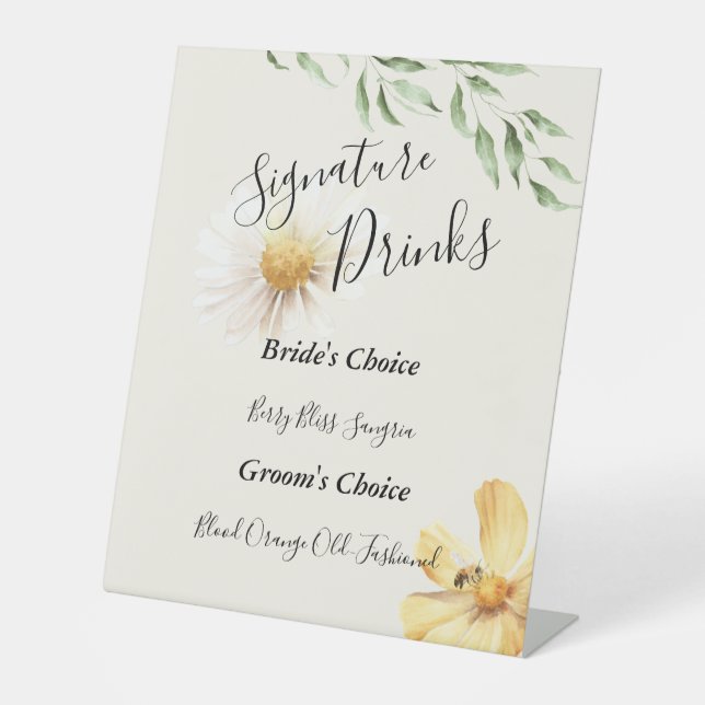 Elegant Daisy Wedding Signature Drinks Sign (Front)