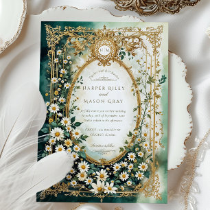 Elegant Daisy with Faux Gold Details Wedding Invitation