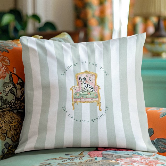 Elegant Dalmatian | Personalised Monogram Welcome Cushion (Creator Uploaded)