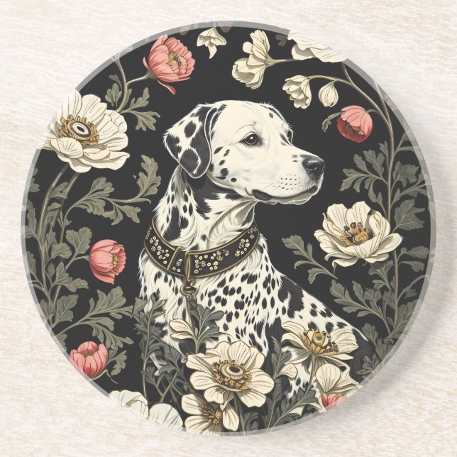 Elegant Dalmatian William Morris Inspired Coaster (Front)