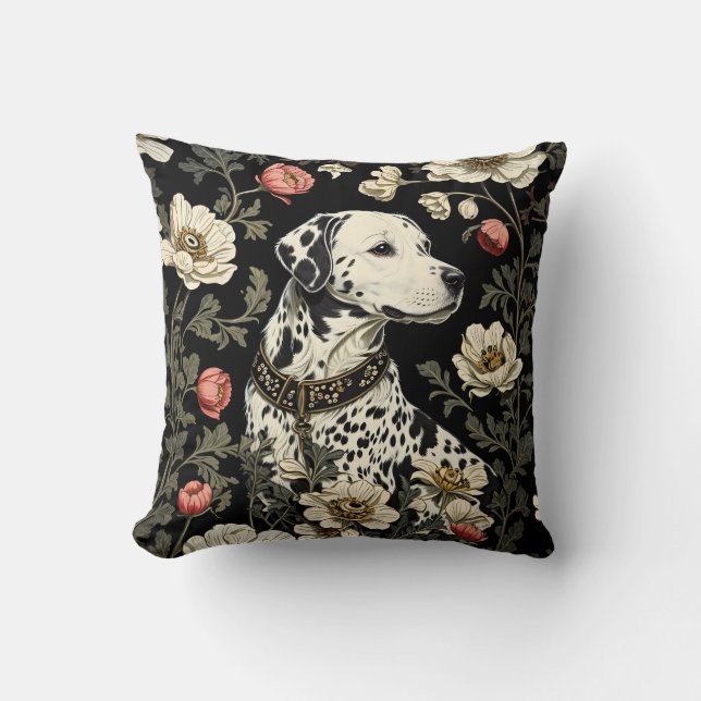 Elegant Dalmatian William Morris Inspired Cushion (Front)