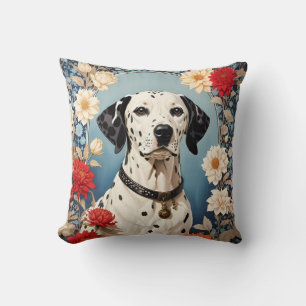 Elegant Dalmatian with Dahlia Flowers Cushion