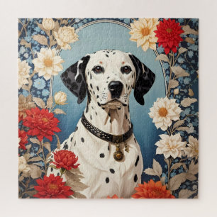 Elegant Dalmatian with Dahlia Flowers Jigsaw Puzzle