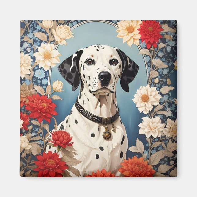Elegant Dalmatian with Dahlia Flowers Magnet (Front)