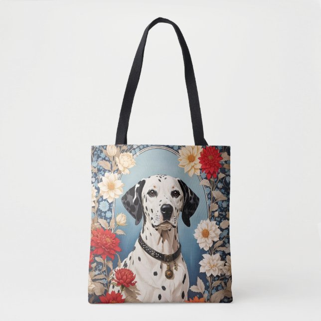Elegant Dalmatian with Dahlia Flowers Tote Bag (Front)