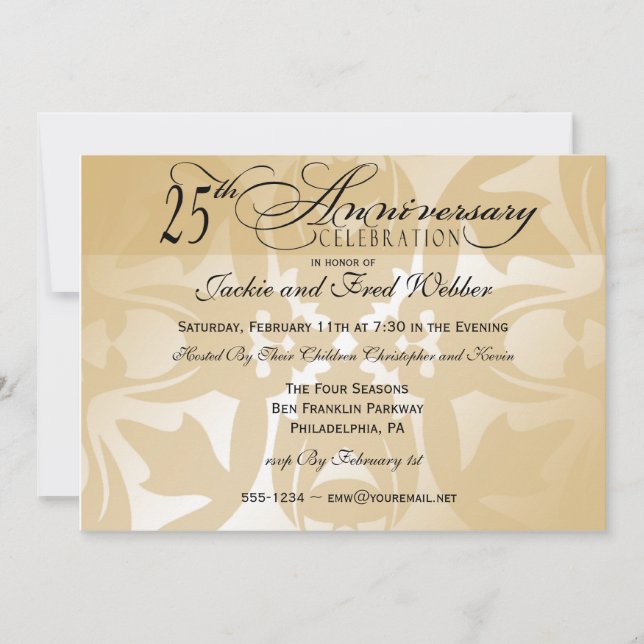 Elegant Damask 25th Anniversary Party Invitation (Front)