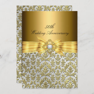 Elegant Damask 50th Wedding Anniversary Invite