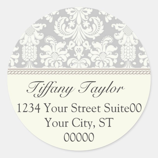 Elegant Damask Address Sticker (Front)