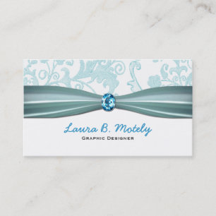 Elegant Damask and Aquamarine Business Card