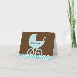 Elegant Damask and Baby Carriage Thank You Card