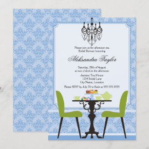 Elegant Damask and Chandelier Tea Party Invitation