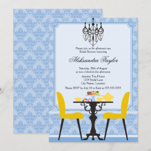 Elegant Damask and Chandelier Tea Party Invitation