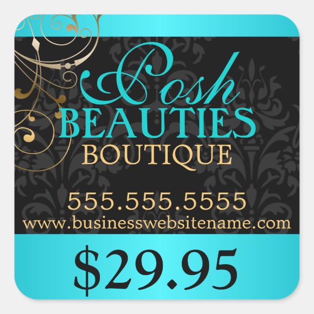 Elegant Damask and Gold Swirls Price Tag (Front)