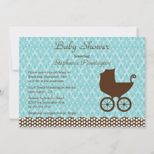 Elegant damask baby carriage shower invitation