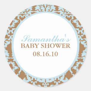 Elegant Damask Baby Shower Classic Round Sticker